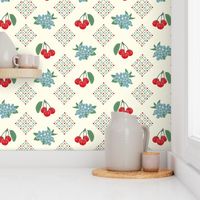 1940's Style Kitchen Cherry Wallpaper in Yellow: Large Print
