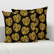 gold glitter monstera leaves - black, large