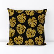 gold glitter monstera leaves - black, large