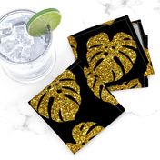 gold glitter monstera leaves - black, large