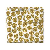 gold glitter monstera leaves - white, large