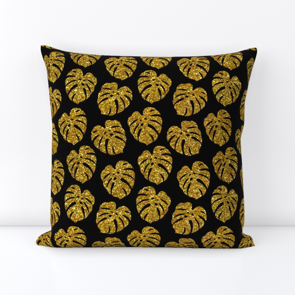 gold glitter monstera leaves - black, small