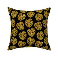 gold glitter monstera leaves - black, small