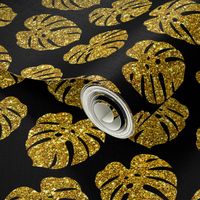 gold glitter monstera leaves - black, small