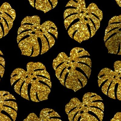 gold glitter monstera leaves - black, small