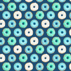 Iced Donuts Blue on navy, 1 inch donuts