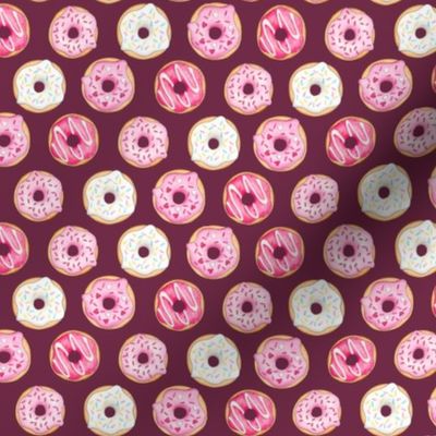 Iced Donuts - Pink on burgundy, 1 inch donuts