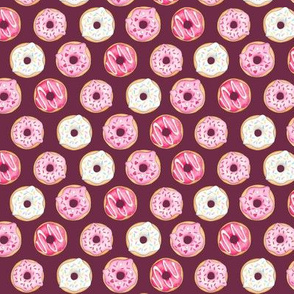 Iced Donuts - Pink on burgundy, 1 inch donuts