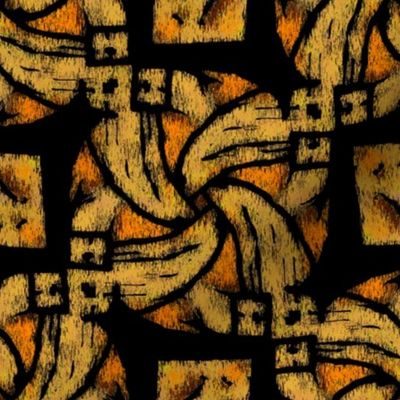 Abstract Woven Knot Orange Yellow and Black