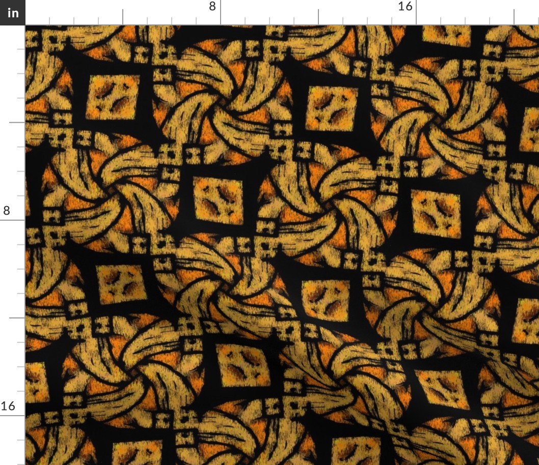 Abstract Woven Knot Orange Yellow and Black