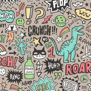 Superheroes  Dinosaurs Space  Galaxy Comic Speech Bubbles Doodle on Almond