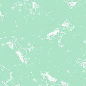 unicorn constellations fabric // galaxy pastel unicorn fabric trendy unicorn design constellation stars unicorns cosmic design mint