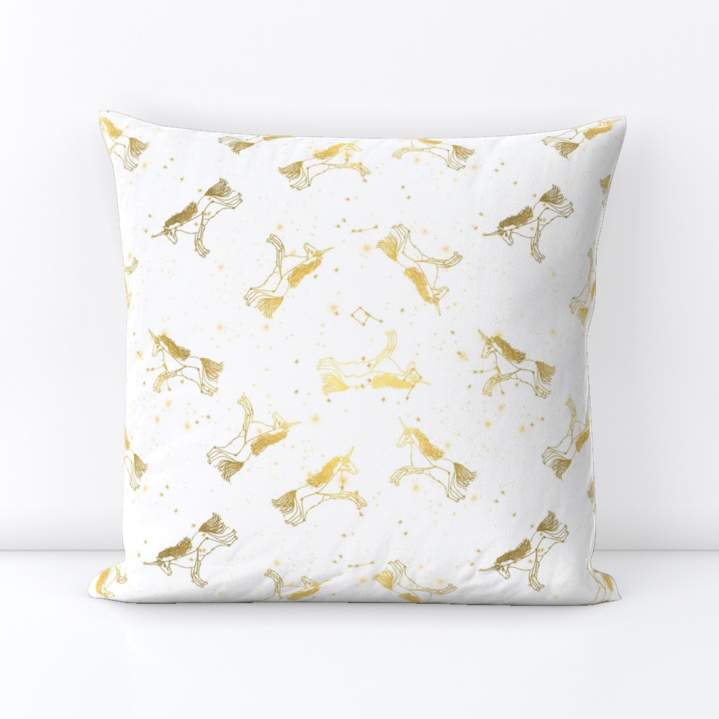 unicorn constellations fabric // galaxy pastel unicorn fabric trendy unicorn design constellation stars unicorns cosmic design gold and white