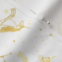 unicorn constellations fabric // galaxy pastel unicorn fabric trendy unicorn design constellation stars unicorns cosmic design gold and white