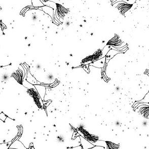 unicorn constellations fabric // galaxy pastel unicorn fabric trendy unicorn design constellation stars unicorns cosmic design bw