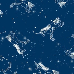 unicorn constellations fabric // galaxy pastel unicorn fabric trendy unicorn design constellation stars unicorns cosmic design navy