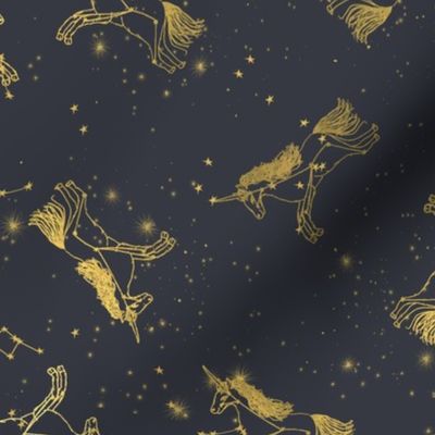 unicorn constellations fabric // galaxy pastel unicorn fabric trendy unicorn design constellation stars unicorns cosmic design charcoal gold