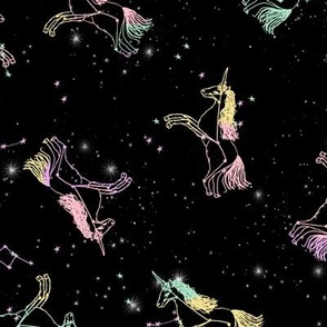 unicorn constellations fabric // galaxy pastel unicorn fabric trendy unicorn design constellation stars unicorns cosmic design pastel