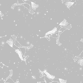 unicorn constellations fabric // galaxy pastel unicorn fabric trendy unicorn design constellation stars unicorns cosmic design light grey