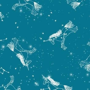 unicorn constellations fabric // galaxy pastel unicorn fabric trendy unicorn design constellation stars unicorns cosmic design turquoise