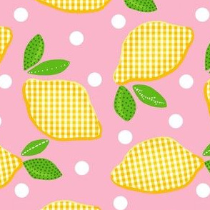 Lemon Ala Mod Gingham / Pink w/ White Polka-Dots  