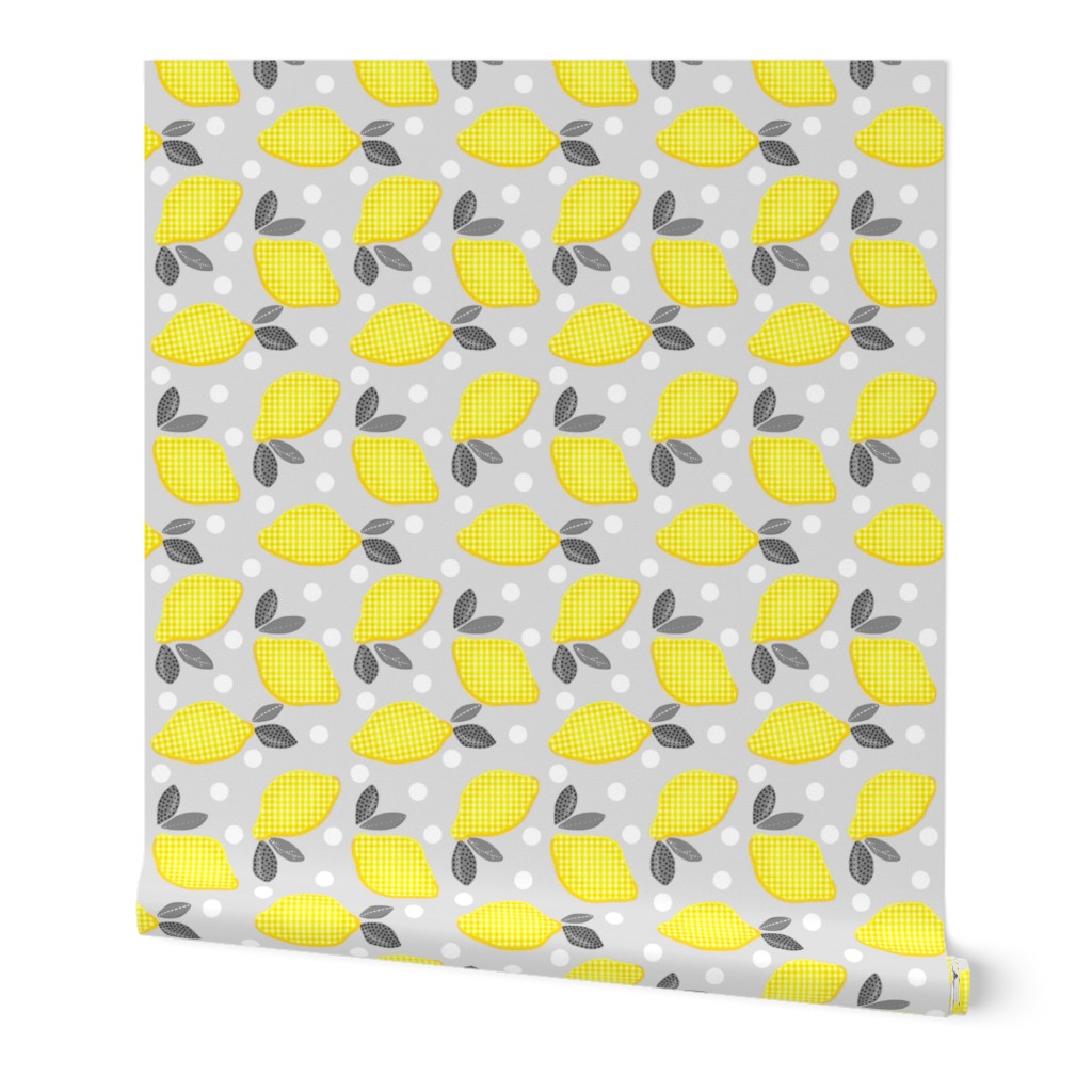 Lemon Ala Mod Grey  w/ White Polka-Dots 