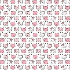Pink Cat Cats  Faces with Bows and Hearts Tiny Small