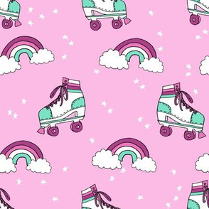 rollerskates fabric // cute nostalgic rollerskate retro rainbow girls design - violet