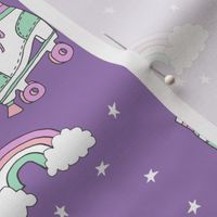 rollerskates fabric // cute nostalgic rollerskate retro rainbow girls design - purple