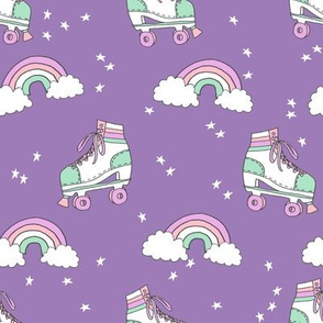 rollerskates fabric // cute nostalgic rollerskate retro rainbow girls design - purple