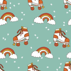 rollerskates fabric // cute nostalgic rollerskate retro rainbow girls design - 70s