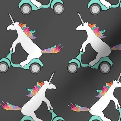 unicorns on mopeds on gray