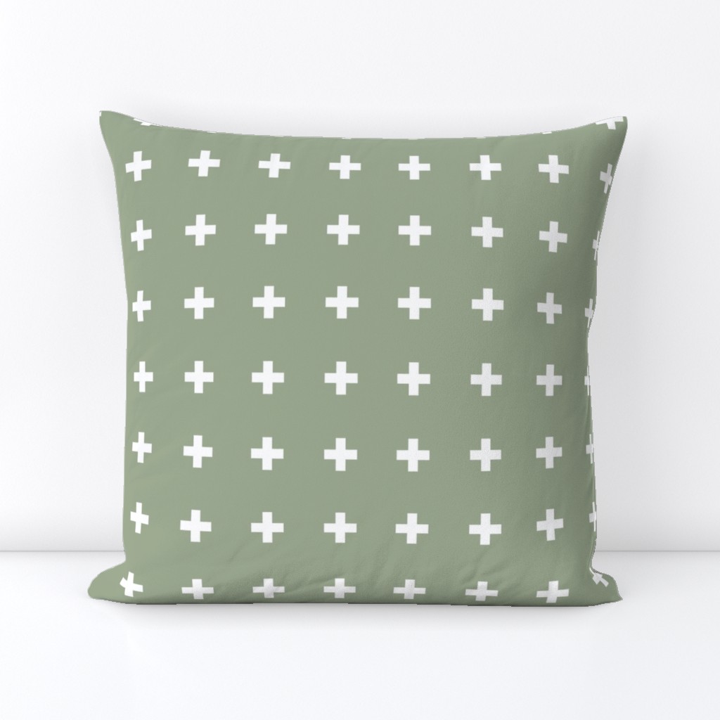 Swiss Crosses . Sage Green + White