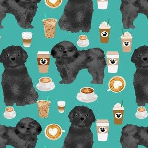 shih tzu dog fabric  dogs and coffees fabric grey/black shih tzu - turquoise