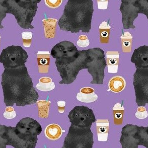 shih tzu dog fabric  dogs and coffees fabric grey/black shih tzu - purple