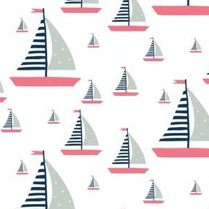 4" Pink, Blue & Rainwashed Green Sailboats