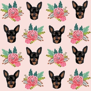 miniature pinscher floral fabric min pin dog design - pink