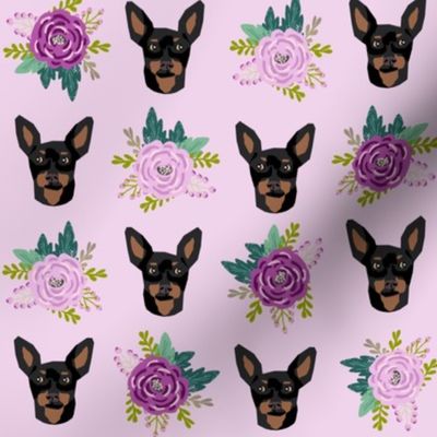 miniature pinscher floral fabric min pin dog design - purple