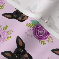 miniature pinscher floral fabric min pin dog design - purple