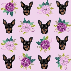 miniature pinscher floral fabric min pin dog design - purple