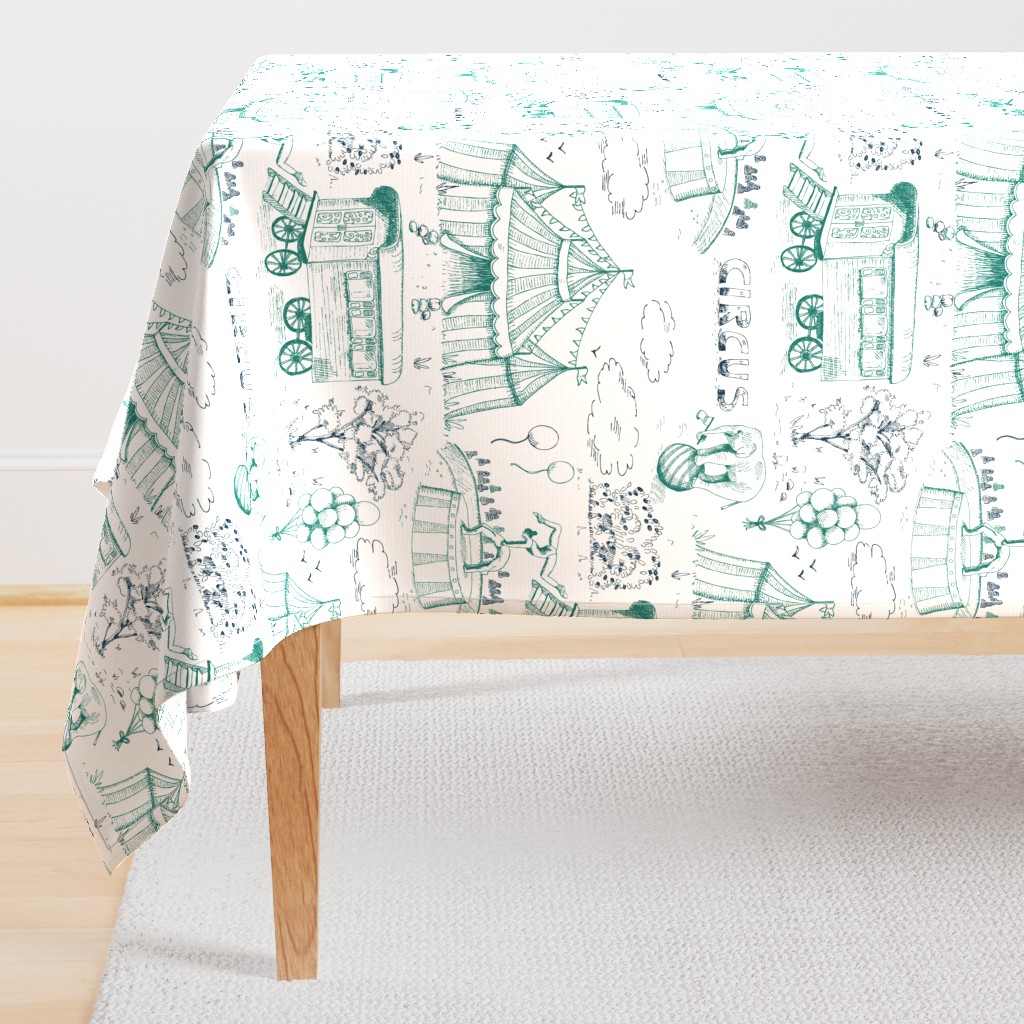 Toile de Jouy meets retro circus - in blue and green