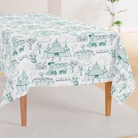 Toile de Jouy meets retro circus - in blue and green