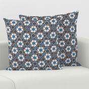 Geometric Star Flowers, Blue, Copper