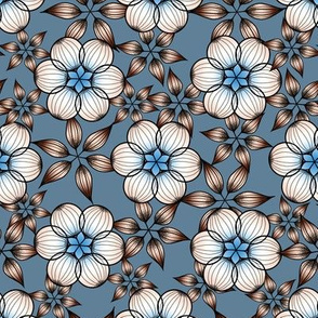 Geometric Star Flowers, Blue, Copper