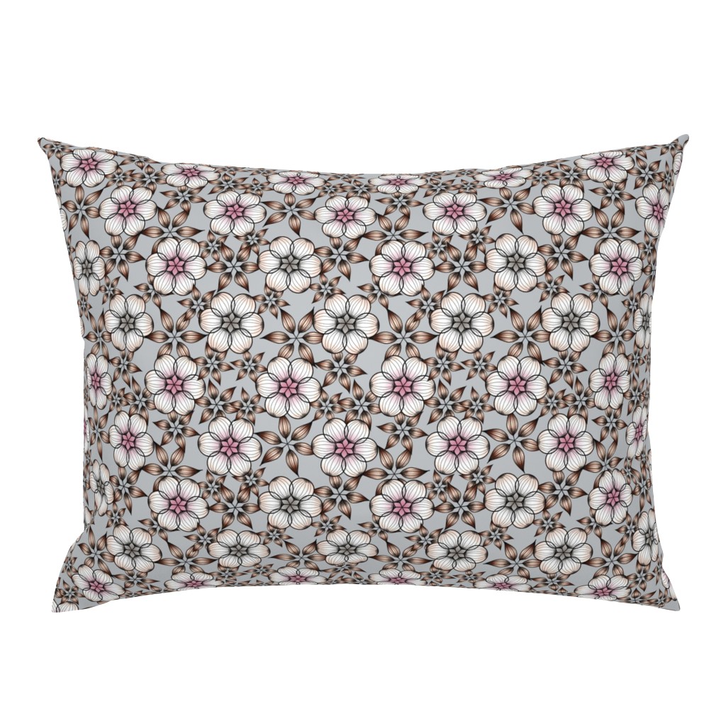 Geometric Star Flowers, Pink, Gray, Copper