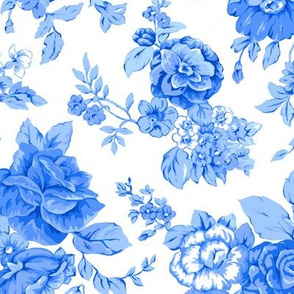 Large Blue Floral on White