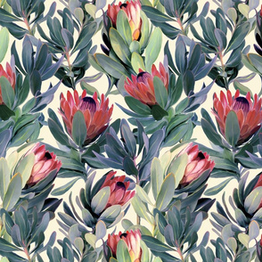 Painted Protea Floral - soft red version