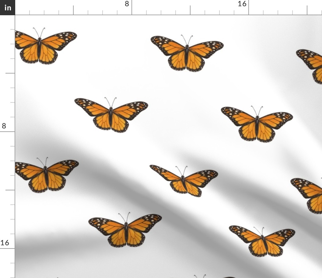 Monarch Butterfly simple repeat on white - large scale