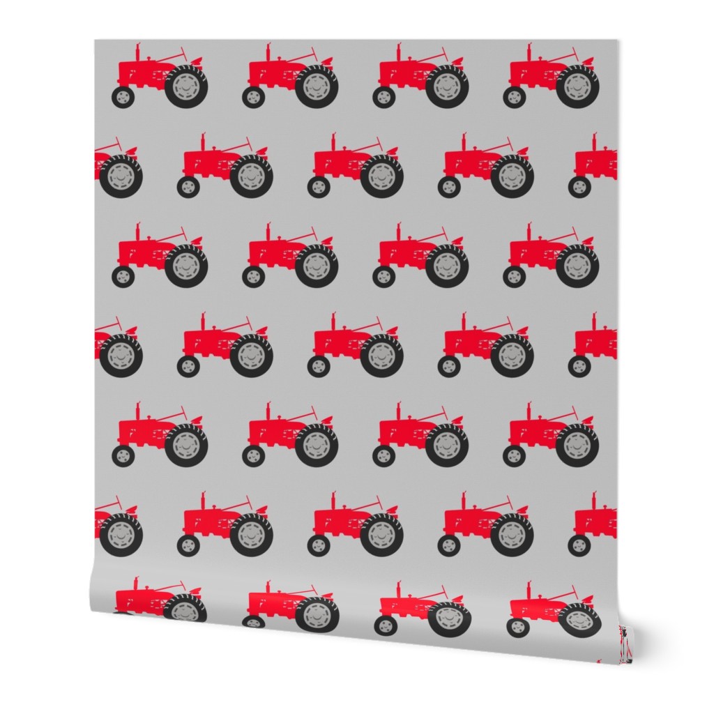tractor - red on grey