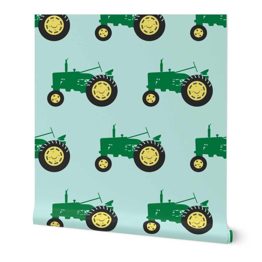 tractor - green on blue